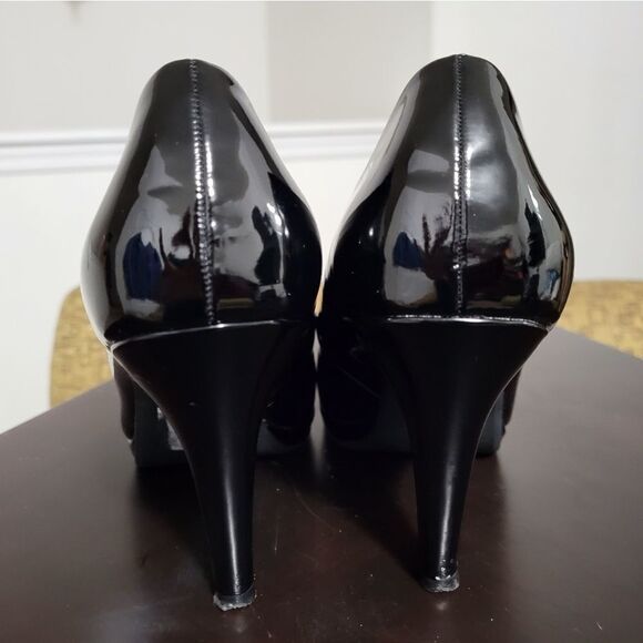 BLACK GLOSSY ANDREW GELLER TAYA OPEN TOE HIGH HEEL WOMEN"S SHOE - Picture 9 of 16